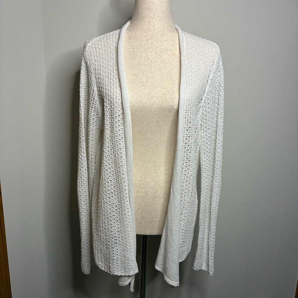 J. Jill Open Knit Linen Blend Cardigan Sweater White Size M